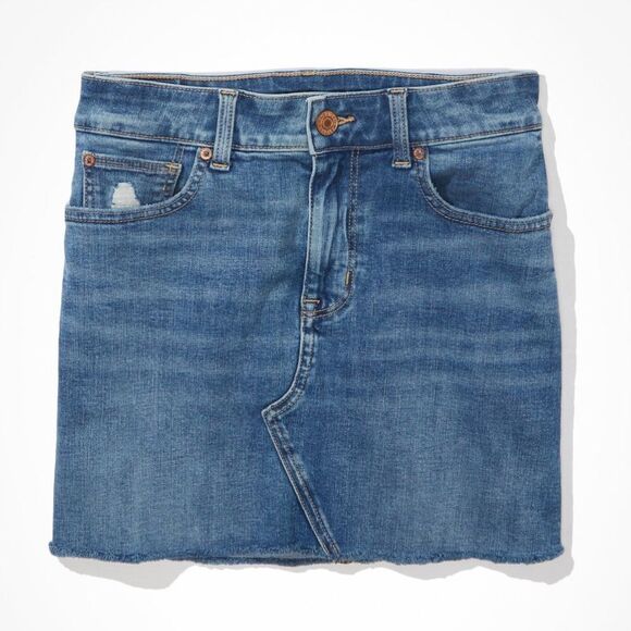 American Eagle Outfitters Next Level Stretch Hi-Rise Mini Skirt In Medium Wash - Picture 2 of 4